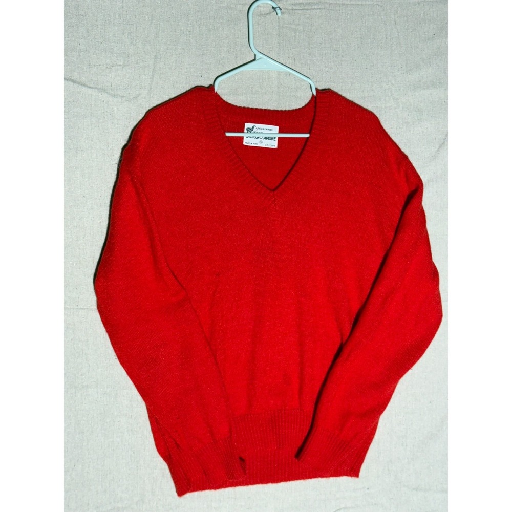 Vintage Giorgio Andre Alpaca Blend Sweater Mens XL Red V-Neck Made in Peru Knit